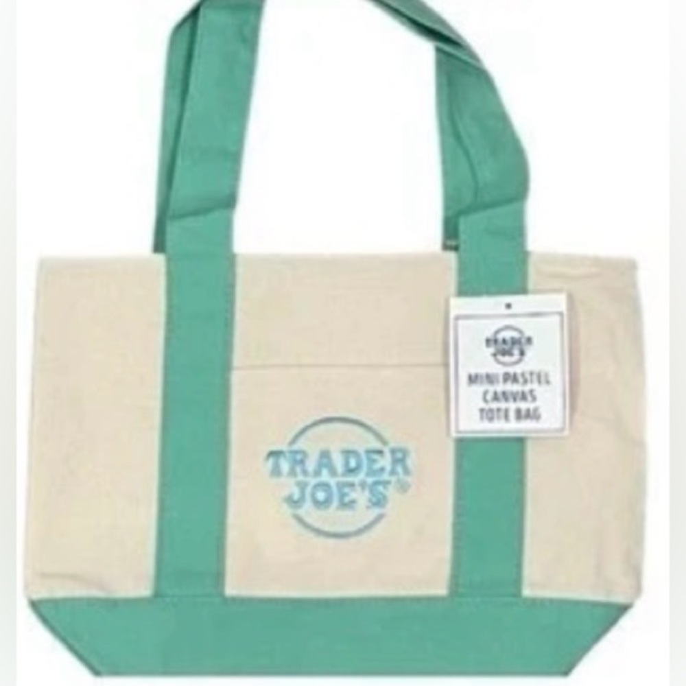 Trader Joe’s 2026 Mini Pastel Canvas Tote Bag Set Of 2 Easter Spring Colors 🩵💚 - Picture 5 of 8